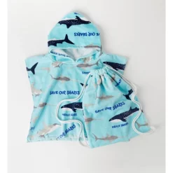 Promo ⭐ Australian Marine Conservation Society Save Our Sharks Kids Poncho 50x90cm In Blue ❤️