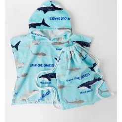 Best Pirce 🎁 Australian Marine Conservation Society Save Our Sharks Kids Poncho 60x120cm In Blue 🎉
