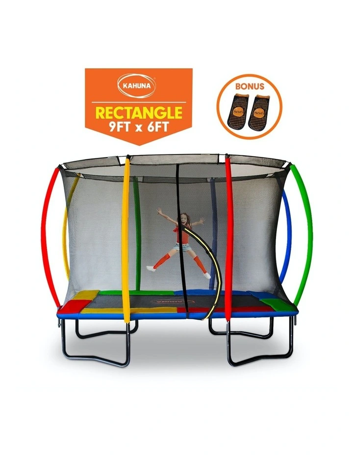 Cheapest π Kahuna Trampoline 6 Ft X 9 Ft Rectangular Outdoor With Mat Pad Net Rainbow π - Image 2