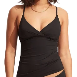 Promo 🌟 Seafolly Collective Wrap Front Singlet In Black 👍
