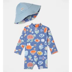 Wholesale ✨ Jack & Milly Ian Rash Vest Set With Hat In Blue 😍