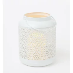 Promo 😀 Heritage Hanging Metal Lantern With LED Candle Small 15x14x20cm In White 🔔