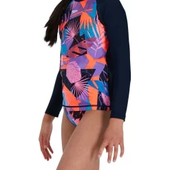 Hot Sale 🌟 Speedo Printed Long Sleeve Rash Top In Navy/Purple 😉