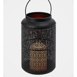 Flash Sale 😉 Heritage Hanging Metal Lantern With LED Candle Large 15x15x26cm In Black ⌛