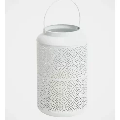 Flash Sale 🎉 Heritage Hanging Metal Lantern With LED Candle Large 15x15x25cm In White 😀