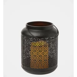 Best Pirce 👍 Heritage Hanging Metal Lantern With LED Candle Small 15x14x20cm In Black 🌟