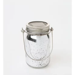 New 😉 Heritage Solar LED Mercury Jar 7x8x13cm In Silver 😉